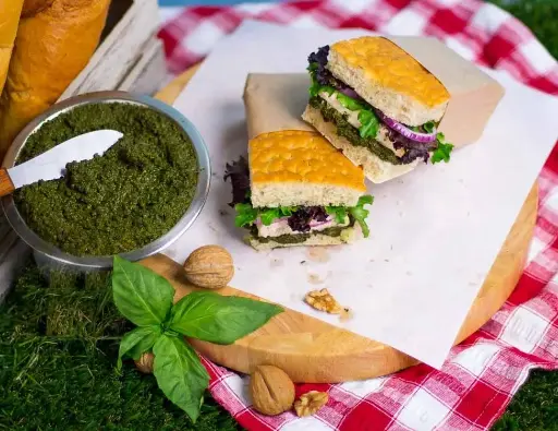 Pesto Chicken on Foccacia Sandwich